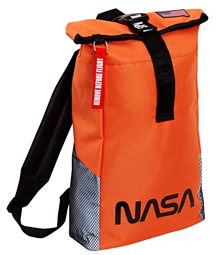 Nasa Roll Top Tasche für Jungen Weltraum Rucksack Astronaut Sport Schultasche, Orange, Einheitsgröße,