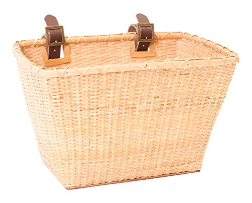 Retrospec Bicycles Cane Woven Rectangular Toto Basket with Authentic Leather Straps and Brass Buckles, Natural