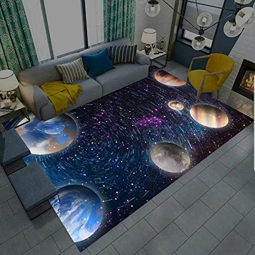 3D Universum Star Galaxis Mond Teppich Für Schlafzimmer Kinderzimmer Wohnzimmer im Freien Balkon Terrasse, Matten für Küche Krabbelmatte Modern Dünne Kinderteppiche (E,80 x120 cm)