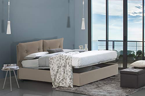 Talamo Italia Bett Giulia eineinhalb mit Container, Made in Italy, Bett mit Kunstlederbezug, Frontöffnung, inklusive Matratze 120x190 cm, Taupe