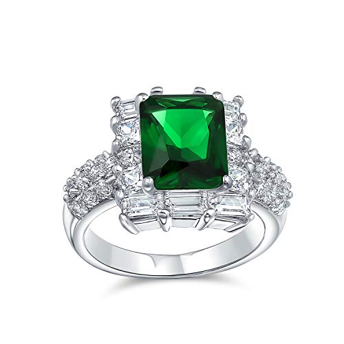 Bling Jewelry 5Ct Cubic Zirkonia CZ Pave Rechteck Grün Simulierten Emerald Cut Erklärung Mode Ringe Für Damen Messing