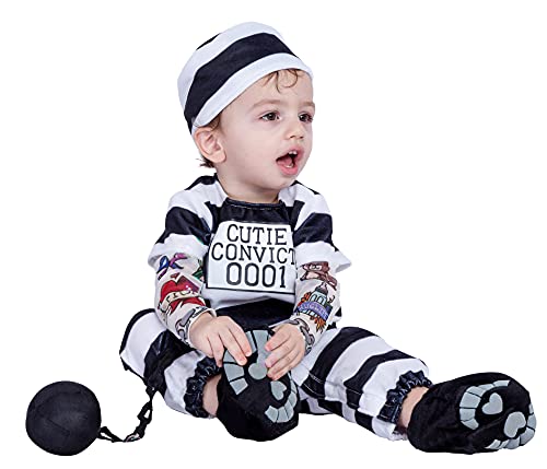 Spooktacular Creations Lovely Baby Prisoner Convict Costume Infant Deluxe Set for Halloween Jail Dress Up Party (12-18 Months)