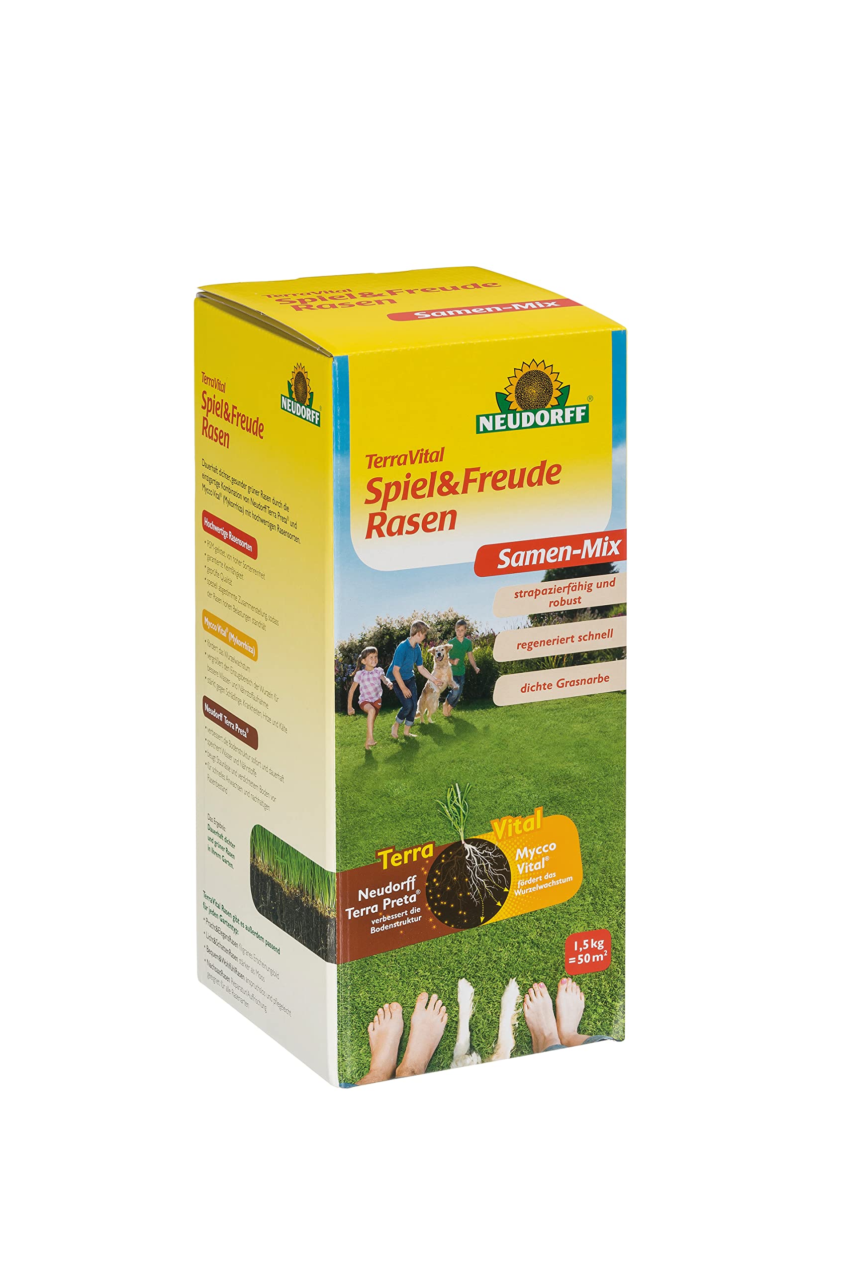 Neudorff TerraVital Spiel & Freude Rasen für eine dichte Grasnabe für einen strapazierfähigen Rasen für alle Ansprüche - 1,5 kg für 50m²