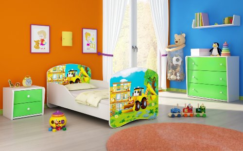 Kinderbett Jugendbett Komplett mit einer Schublade und Matratze Lattenrost Weiß ACMA I (160x80 cm, 20 Bagger)