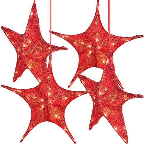 Britesta Sterne: 4er-Set Faltbare Weihnachtssterne, LED-Beleuchtung, Glitterrot, Ø 65cm (Deko-Stern, Faltbarer Weihnachtsstern, Weihnachtsbeleuchtung)