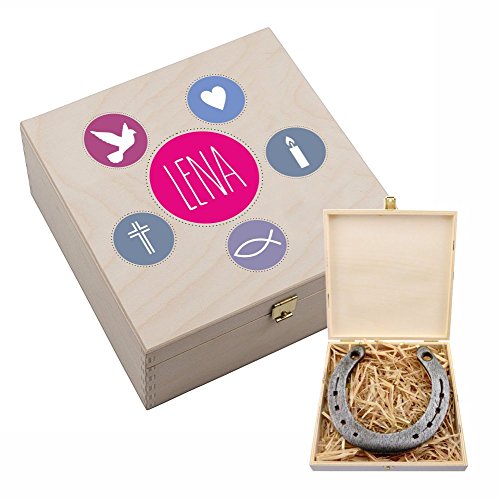 4you Design Personalisierte Hufeisen-Box -Meine Konfirmation - Firmung - Kommunion (pink)- optional mit Gravur – Glücksbringer Geschenk (pink)