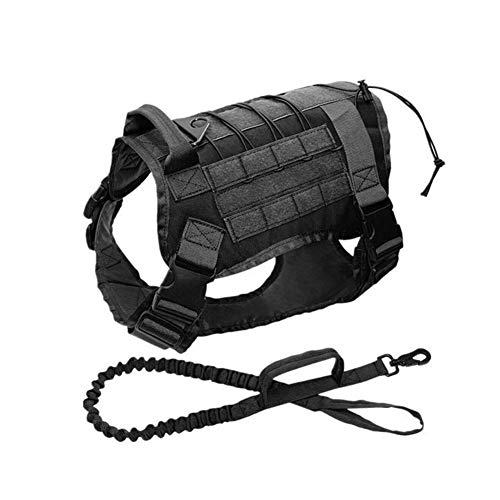 DaiHan Taktisches Hundegeschirr mit Leine für taktisches Training, Militär, verstellbare Molle-Nylonweste Schwarz L