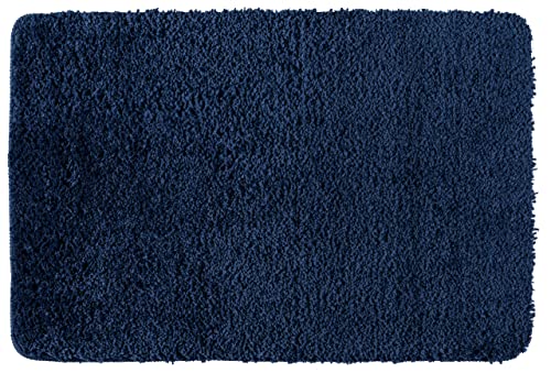 Wenko Badteppich Belize Marine Blue Badematte, Sicher, Flauschig, Fusselfrei, Polyester, Blau, 90 x 60 x 0.1 cm