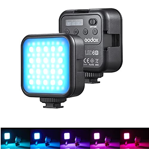 Godox LITEMONS LED6R RGB LED-Videolicht Wiederaufladbares Mini-Einfülllicht 3200K-6500K Dimmbar 13 Lichteffekte unterstützen die magnetische Adsorption mit 3 Kaltschuhhalterungen für Vlog Live