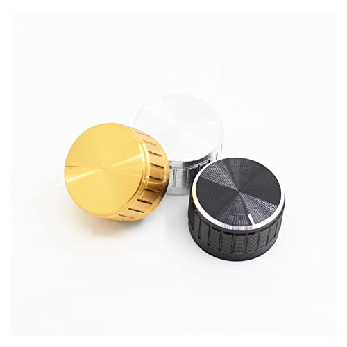 Mjwlgs Potentiometer 6 stücke 30x17mm wh148 Potentiometer Knopf Encoder Audio-Taste Schaltkappe, Aluminium-Metall-Knöpfe-Kit Gold Silber schwarz Rändelwelle 6mm