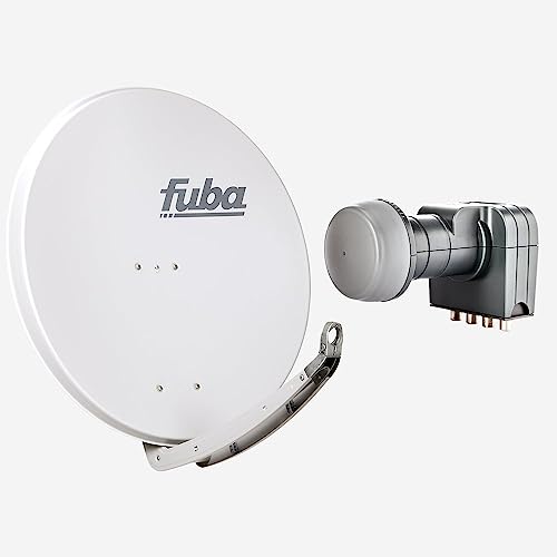 Fuba Sat Anlage 4 Teilnehmer | Satellitenschüssel Komplettset - DAA 850 G Sat-Schüssel 85cm Alu hellgrau + Fuba DEK 417 Quad LNB 4 Teilnehmer (DVB-S2, HDTV, UHD 4K/8K, 3D) mit LTE-Störfilter