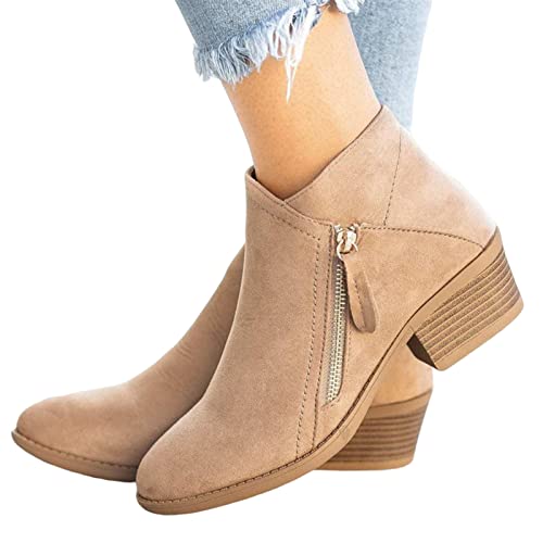 Aoguaro Ankle Boots für Frauen Plus GröÃŸe Slip on Pointed Toe Schuhe, Damenstiefel Wildlederstiefel, doppelter SeitenreiÃŸverschluss groÃŸe GröÃŸe Damenstiefel kurz