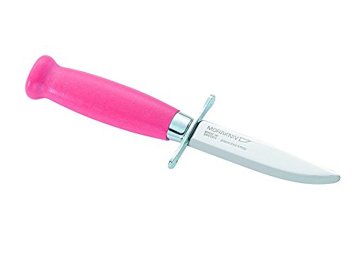 Morakniv Kindermesser, abgerundete Klinge, rostfrei, pinker Birkenholz-Griff, schwarze Lederscheide