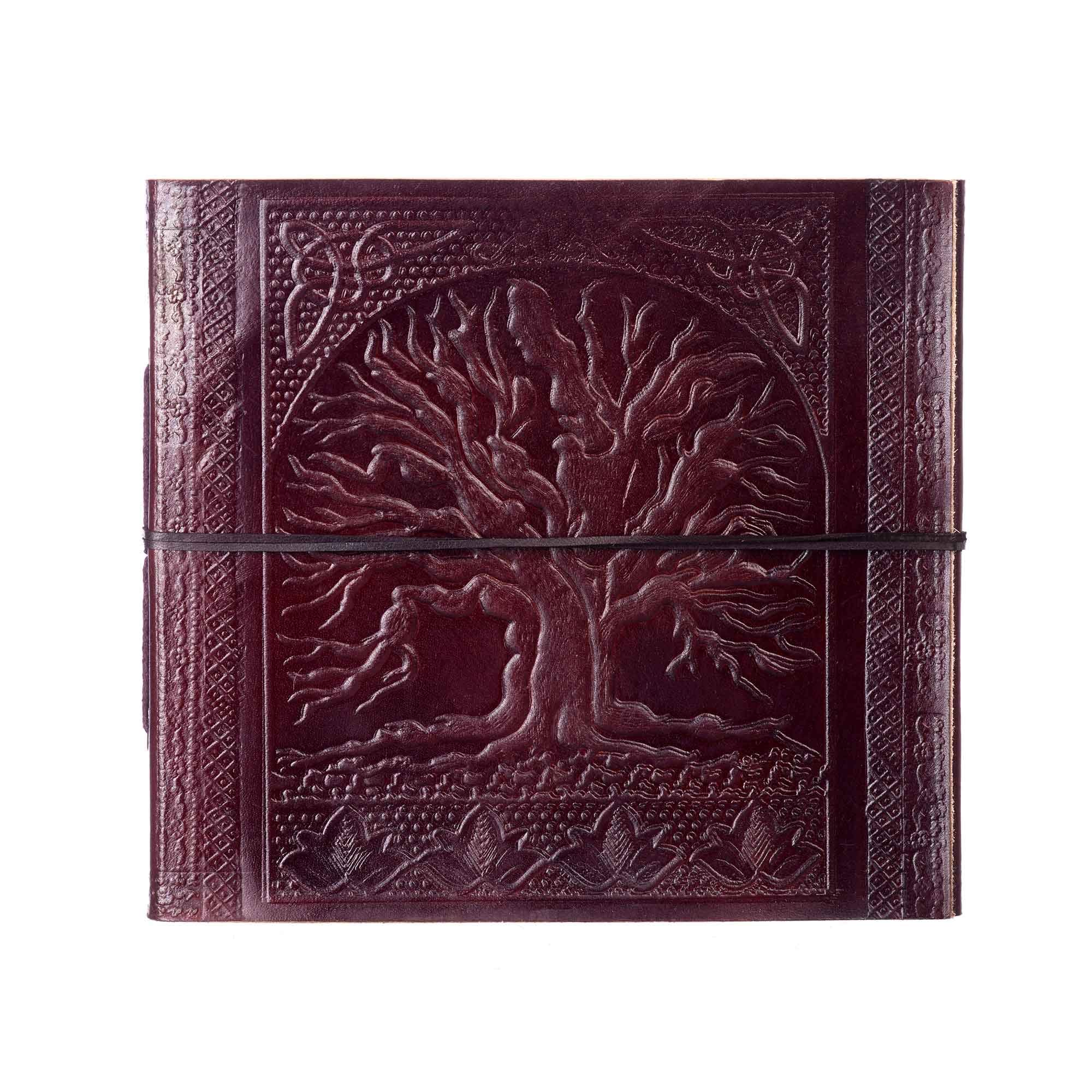 Large Tree Of Life Embossed Leather Photo Album | to fit 120 6x4 or 60 7x5 Photos | 24 x 26 cm | Fair Trade & Handmade