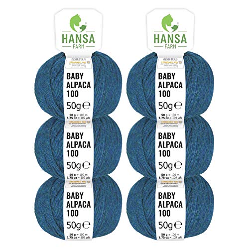 100% Baby Alpakawolle in 50+ Farben (kratzfrei) - 300g Set (6 x 50g) - weiche Alpaka Wolle zum Stricken & Häkeln in 6 Garnstärken by Hansa-Farm - Deep Ocean Heather (Blau)