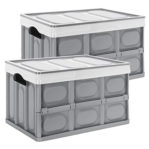 Yorbay 2er-Set Profi klappbox Transportbox Mit Deckel, Faltbarer Aufbewahrungsbox mit Handgriff, Stapelbare Kisten Storage Box Faltboxen Stapelboxen Für Aufbewahrung Und Transport, PP, Grau (55L)