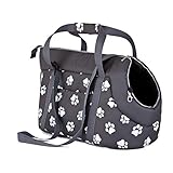 millybo Transporttasche für Hunde Katzen Tragetasche Transportbox Hundetasche (R3 (30 x 50 cm), Graphit mit Muster (Pfötchen))