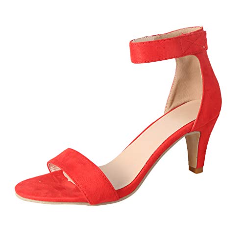 Sandalen Damen dünne High Heels Sommer Knöchelriemen Damen Pumps Schuhe (35,Rot)