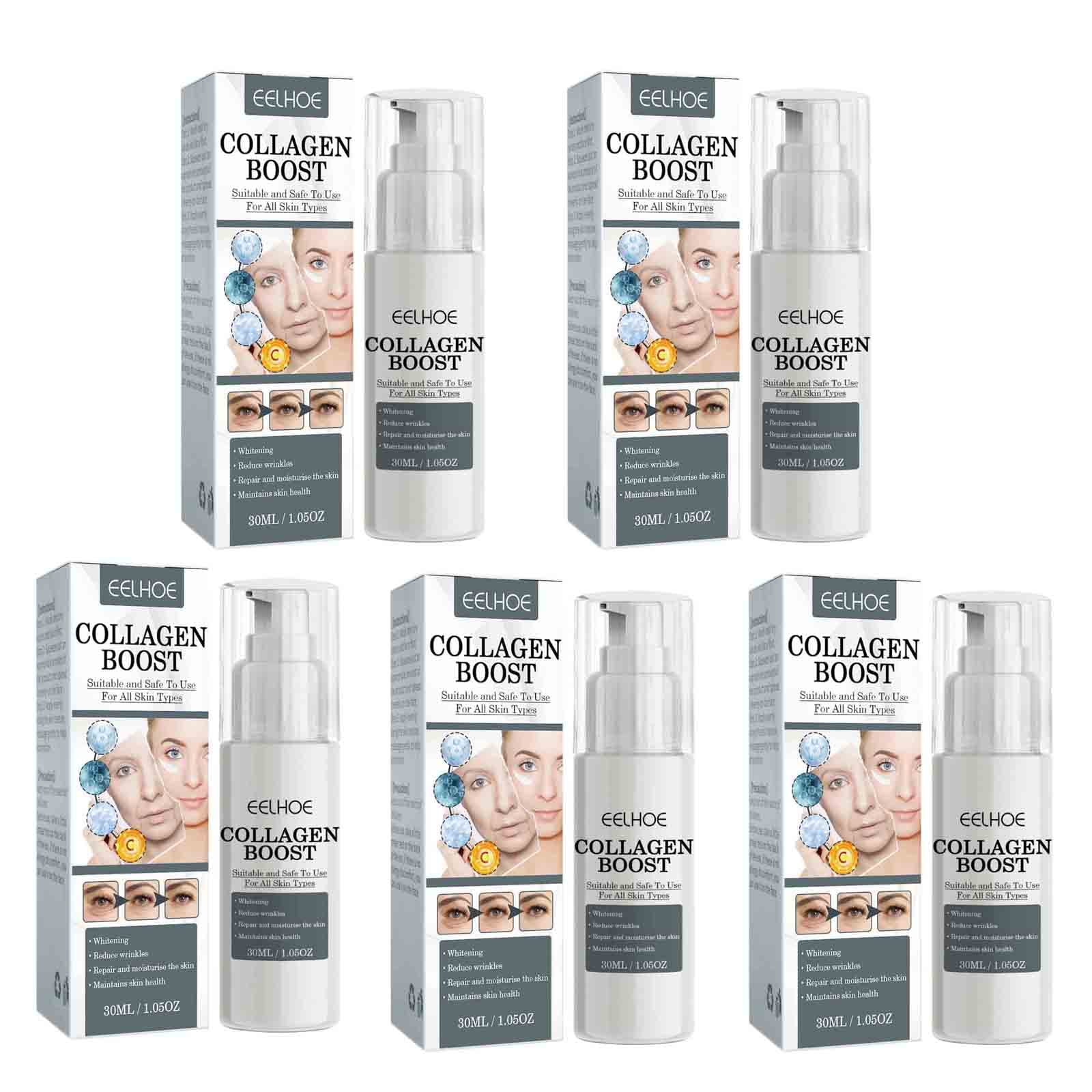 Collagen Boost Anti-Aging Serum, EELHOE Collagen Boost Anti-Falten Serum, Collagen Booster für das Gesicht mit Hyaluronsäure und Vitamin C, Faltenreduzierendes Und Straffendes Hautserum (5 Stück)