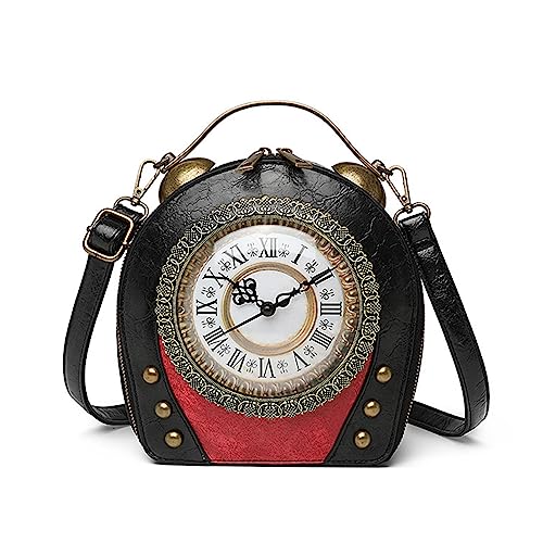 Damen Vintage Antik Handtasche PU Leder Retro SteamPunk Stil Crossbody Messenger Bag für Frauen Mädchen, Crossbody Geldbörse und Handtasche Schultertasche, Schwarz , 20cm high