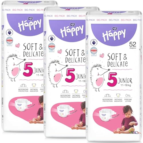 bella baby Happy Windeln soft & delicate Gr.5 Junior 11-18kg BIG PACK 156 Stück (3 x 52 Stück)