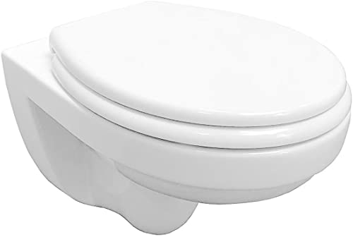 ADOB, spülrandlose wandhängende WC Keramik Toilette weiss inkl. WC Sitz mit Absenkautomatik zur Reinigung abnehmbar, inkl. Schallschutzmatte, 28013