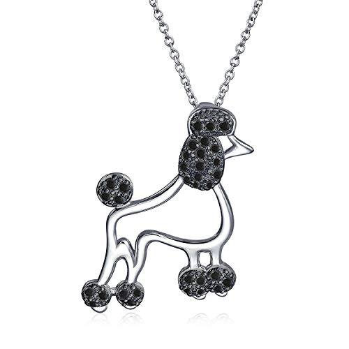 BFF Pave Cubic Zirkonia schwarz CZ stolz Welpen Haustier Hund elegante junge Mädchen Pudel Anhänger Halskette für Frauen für Teen 925 Sterling Silber