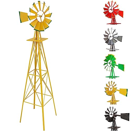 STILISTA Gigantisches Windrad im US-Style aus Stahl, Höhe 245cm, Rotor 55cm, kugelgelagert, in vers. Farben, gelb