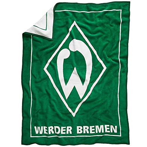 SV Werder Bremen Veloursdecke - Logo - 150 x 200 cm Decke grün-weiß, Kuscheldecke - Plus Lesezeichen I Love Bremen
