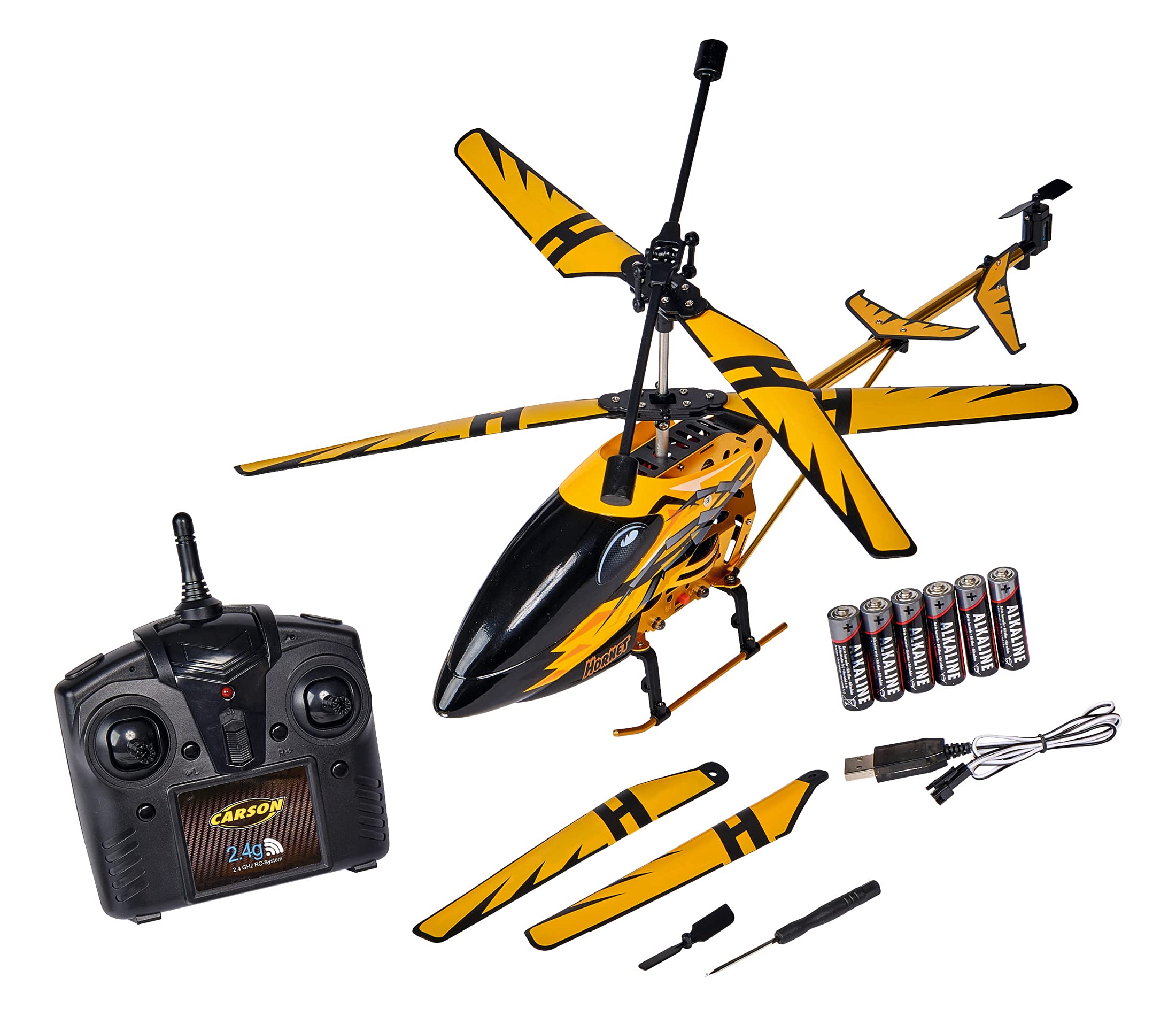 Carson 500507139 Easy Tyrann Hornet 350 2.4 GHz – Ferngesteuerter Helikopter, Robustes RTF (Ready to Fly) Modell für Einsteiger, inklusive Batterien, für Kinder ab 12 Jahren, Gelb