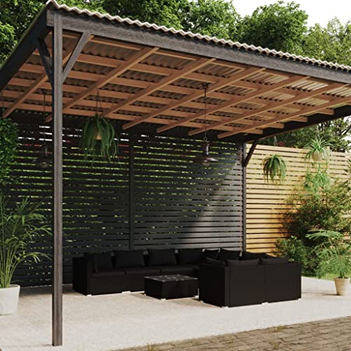 ZQQLVOO Lounge Sessel Terrassenmöbel Terassenmöbel Außen9-tlg. Garten-Lounge-Set mit Kissen Poly Rattan Schwarz