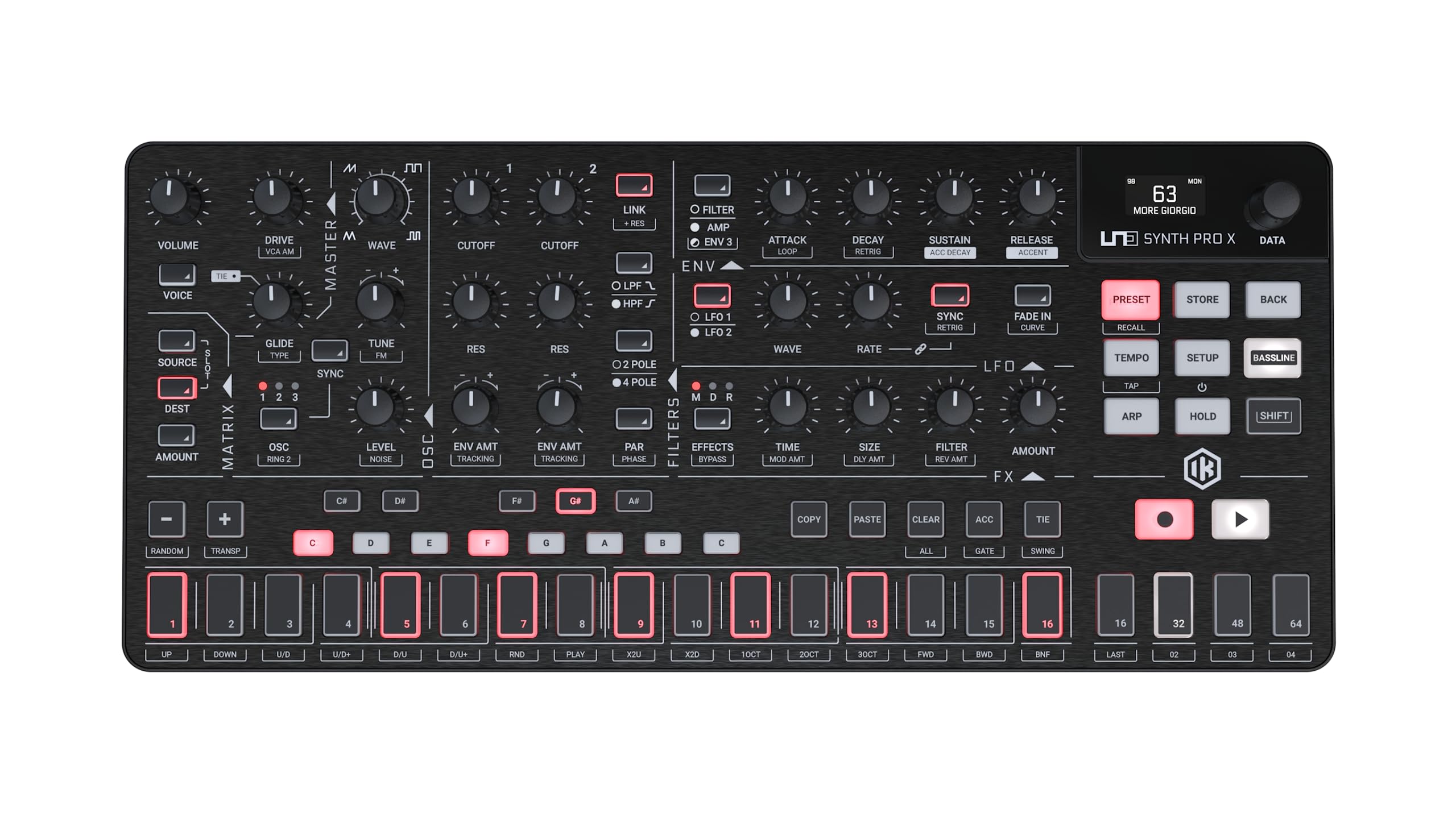 IK Multimedia UNO Synth PRO X, Paraphonic dual-filter analog synthesizer with paraphonic sequencer, integrated FXs and CV connections