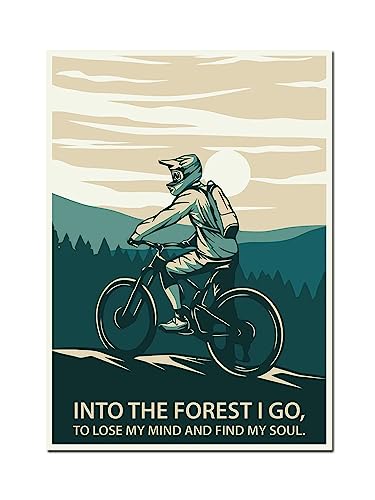 Retro-Mountainbike-Poster, Leinwandgemälde, „Into The Forest I Go To Lose My Mind Find My Soul“, Wandkunst, moderne Raumdekoration (Color : A, Size : 50x70cm No Framed)