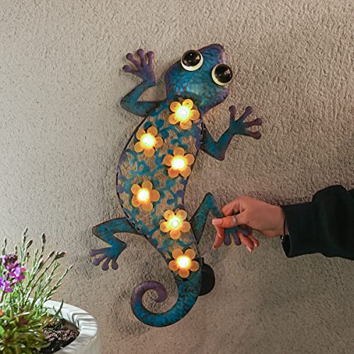 Festive Lights - Solar Metall Garten Tiere Wandlampe mit Warmweißen LEDs, IP44 Wasserdicht (Gecko)