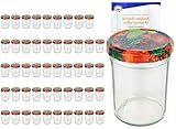 MamboCat 50er Set Sturzgläser 230 ml Hoch Deckelfarbe Obst Dekor to 66 inkl. Diamant Gelierzauber Rezeptheft, Marmeladengläser, Einmachgläser, Einweckgläser, Gläser