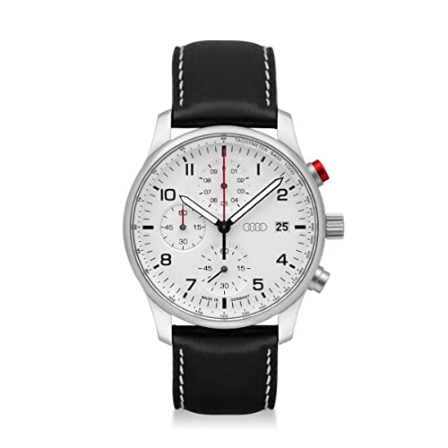 Audi 3102200100 Chronograph Uhr Armbanduhr Ringe Logo Herren, Silber/weiß