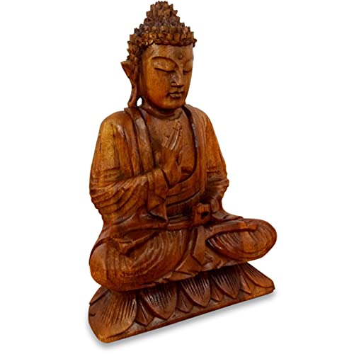 livasia ruheausstrahlender Buddha aus Holz, Skulptur, Buddhismus Statue, Dekofigur, Holzskulptur (klein)
