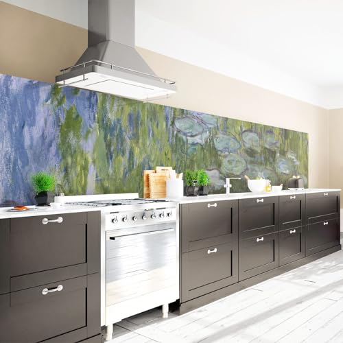Arcondo Küchenrückwand Spritzschutz Selbstklebend mit Motiv Monet Seerosen (Nympheas) Folie Eco Glanz 300 x 70 cm