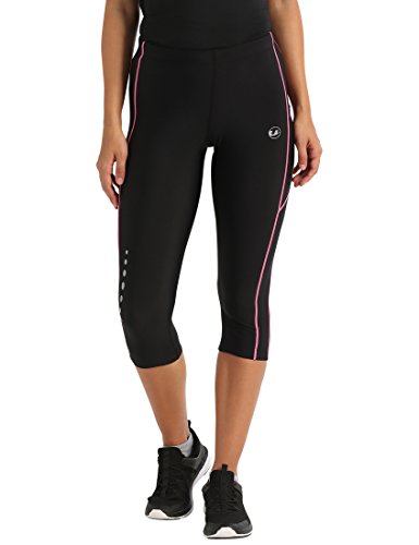 Ultrasport Damen Laufhose 3/4 Kompressionswirkung und Quick-Dry-Funktion, Schwarz/Neon Pink, S