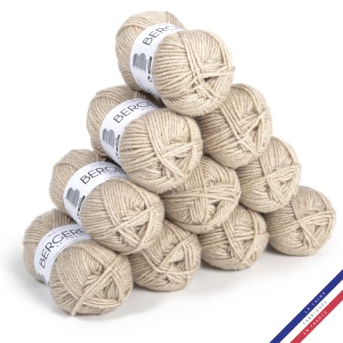 Bergère de France - BARISIENNE 7, Wolle set zum stricken und häkeln (10 x 50 g) - 100% Acryl - 6,5 mm - Weicher dicker runder Faden - Beige (SABLE)