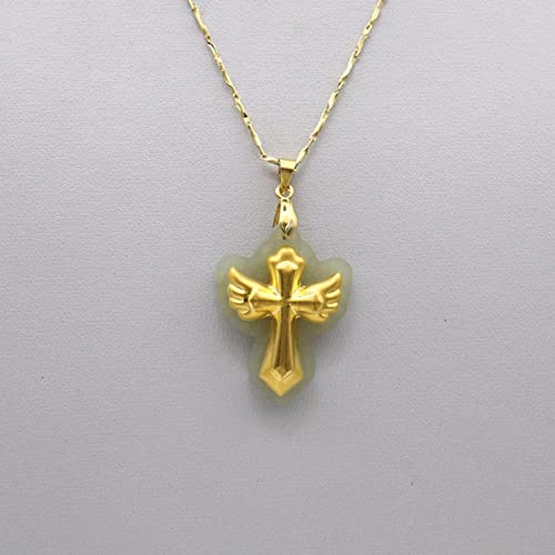 Bywenzai Halskette Gold Intarsien Natürliche Hetian Jade Jesus Kreuz Anhänger Für Männer Frauen Amulett Halskette Boutique Schmuck Mit Geschenkbox Weiß