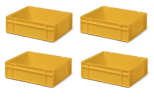 4 Stk. Transport-Stapelkasten TK412-0, gelb, 400x300x120 mm (LxBxH), aus PP, Volumen: 10 Liter, Traglast: 30 kg, lebensmittelecht, made in Germany, Industriequalität