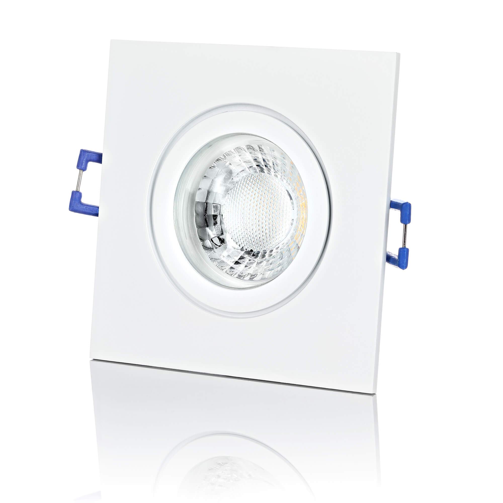 lambado® Premium LED Spot IP44 Flach Weiß - Hell & Sparsam inkl. 230V 5W Strahler neutralweiß dimmbar - Moderne Beleuchtung durch zeitlose Bad-Einbaustrahler/Deckenstrahler für Außen