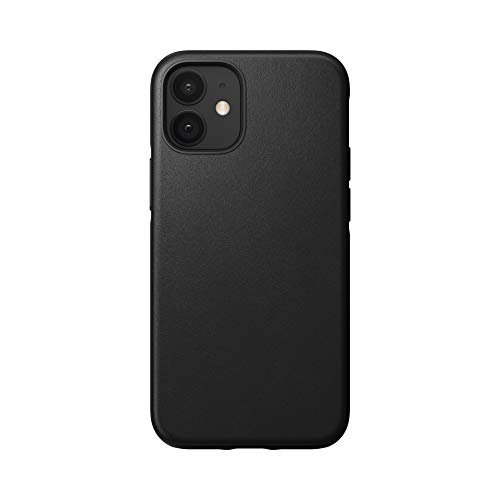 NOMAD Rugged Case Black Leather Bumper Schutzhülle aus Echtleder kompatibel mit iPhone 12 in schwarz