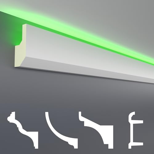 HEXIM LED Stuckleisten Sparpakete - Indirekte Beleuchtung mit Deckenleisten aus PU, leicht & lichtundurchlässig- (20m LED-7) Lichtvouten Fassaden Weiß