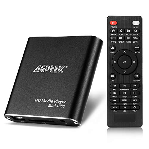 Mini 1080P Full HD Digital Mediaplayer Medienspieler mit Fernbedienung für MP3, WMA, OGG, AAC, FLAC, APE, AC3, DTS, ATRA - Unterstützt HDMI CVBS & YPbPr Videoausgang (Schwarz).