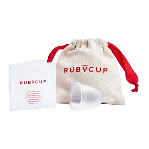 Ruby Cup - Wiederverwendbare Menstruationstasse (leichte Tage, niedriger Gebärmutterhals, Größe S) TRANSPARENT– inkl Spende. Ideal für Anfänger. Praktische & zuverlässige Alternative zu Tampons/Binden