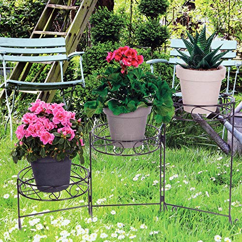 Kinzo 3-stöckiger Pflanzenständer für drinnen und draußen, Metall, Blumentopfständer, Blumenregal, Halter mit edlem zeitlosem Design (schwarz)