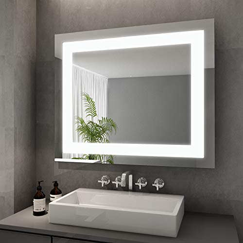 Elegant Badspiegel mit LED-Beleuchtung Energiesparend Lichtspiegel 60 x 50 cm kaltweiß IP44 Badezimmer Wandspiegel Bad Spiegel