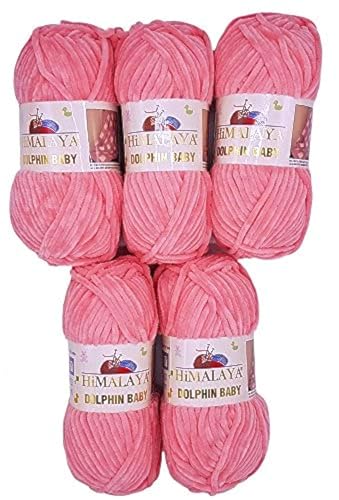 5 x 100 Gramm Himalaya Dolphin Strickwolle, Babywolle , 500 Gramm Wolle Super Bulky (rosa 80346)